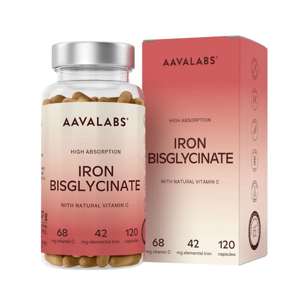 Aavalabs Eisenbisglycinat mit Vitamin C | Hochdosiert für Eisenmangel | 4-Monats-Vorrat> Sale
