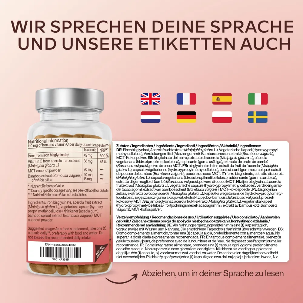 Aavalabs Eisenbisglycinat mit Vitamin C | Hochdosiert für Eisenmangel | 4-Monats-Vorrat> Sale