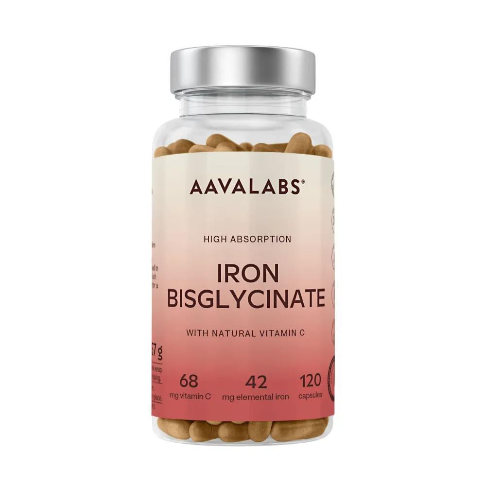 Aavalabs Eisenbisglycinat mit Vitamin C | Hochdosiert für Eisenmangel | 4-Monats-Vorrat> Sale