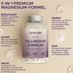Aavalabs Hochdosiertes Magnesium Komplex 1651mg | Bisglycinat, Citrate, Malat uvm. | 180 Kapseln> Clearance