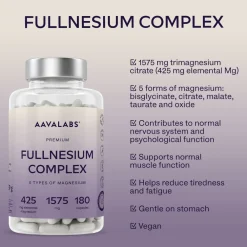 Aavalabs Hochdosiertes Magnesium Komplex 1651mg | Bisglycinat, Citrate, Malat uvm. | 180 Kapseln><noscript><img width=