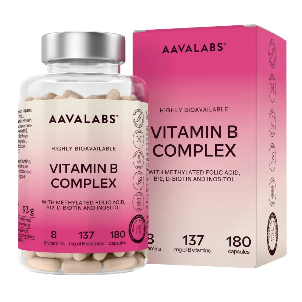 Aavalabs Vitamin B Komplex hochdosiert | Vegan, mit B12, B6, B1, B9 uvm. | 6-Monats-Vorrat| Outlet