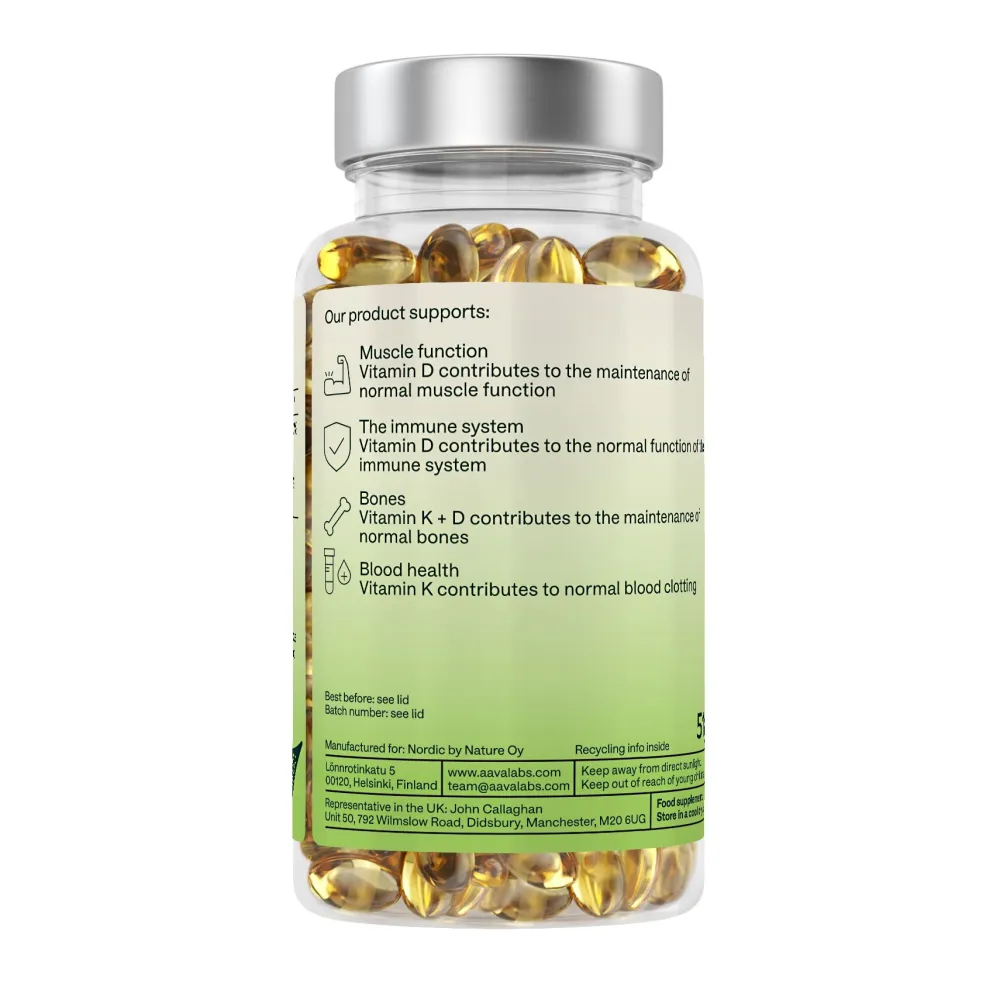 Aavalabs Vitamin D3 K2 2000 IE hochdosiert | Hochdosiert mit Olivenöl | 6-Monats-Vorrat>