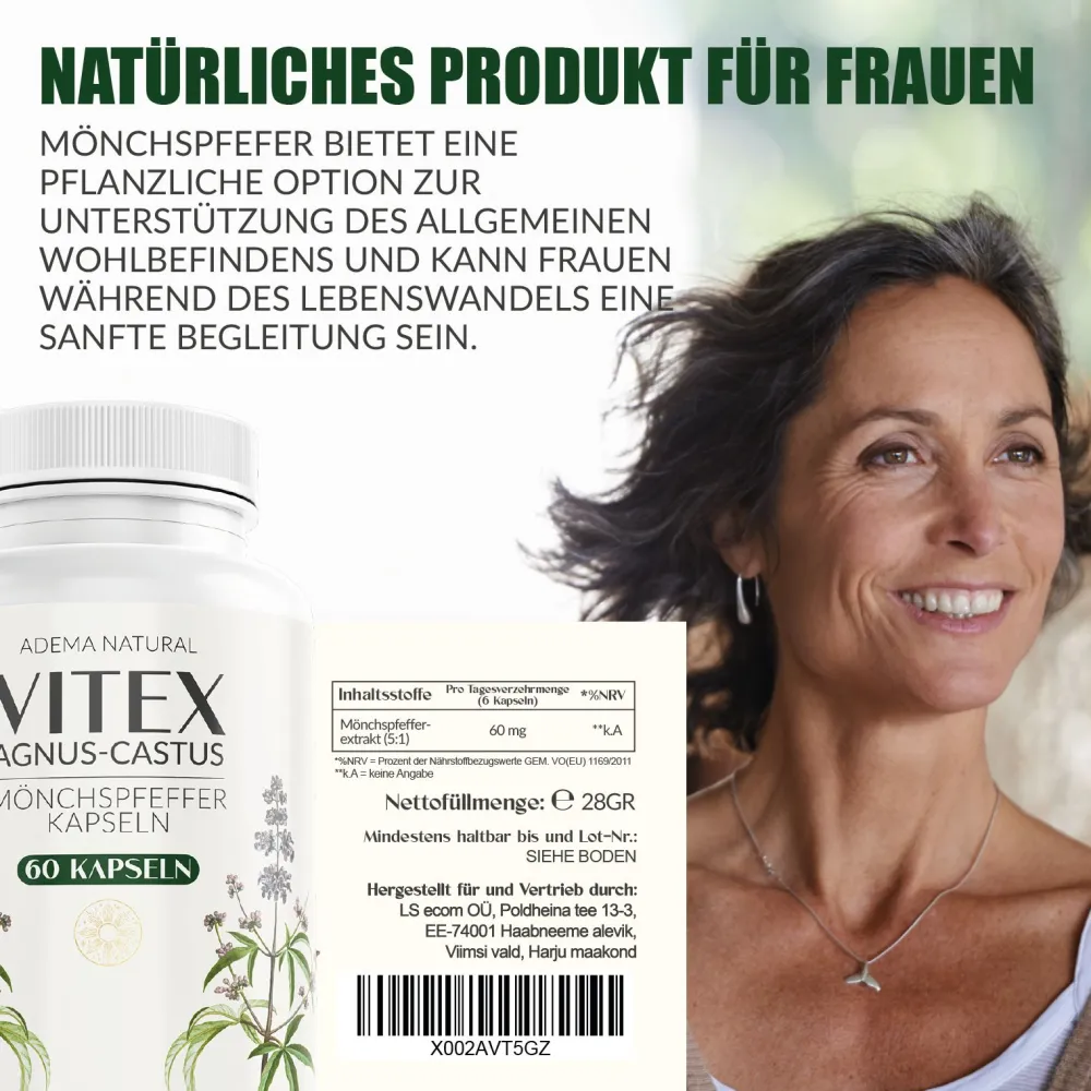 Adema Natural® Mönchspfeffer Kapseln für Frauen | weibliche Balance & Sinnlichkeit| Discount