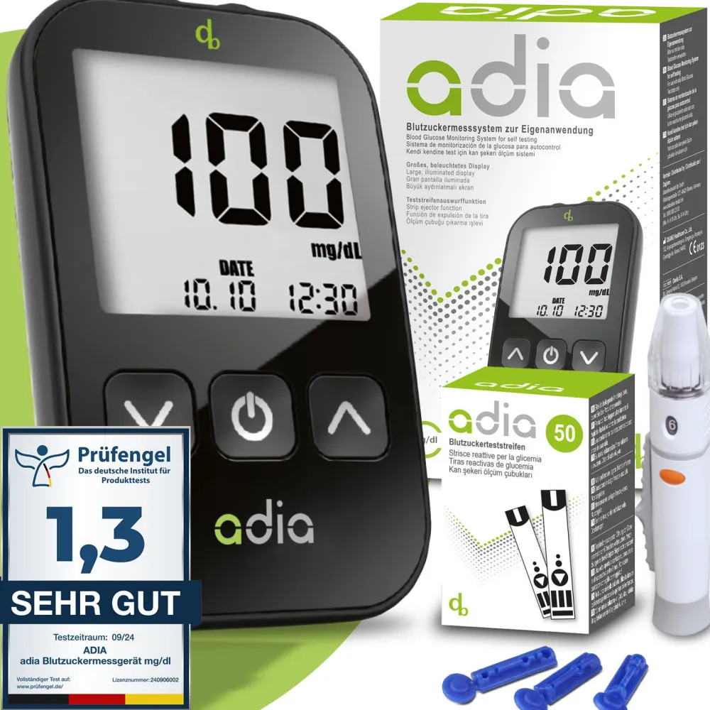 adia Blutzuckermessgeräte-Set (mg/dl) + 60 Teststreifen|diabetikerbedarf Clearance
