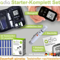 adia Blutzuckermessgeräte-Set (mg/dl) + 60 Teststreifen|diabetikerbedarf Clearance
