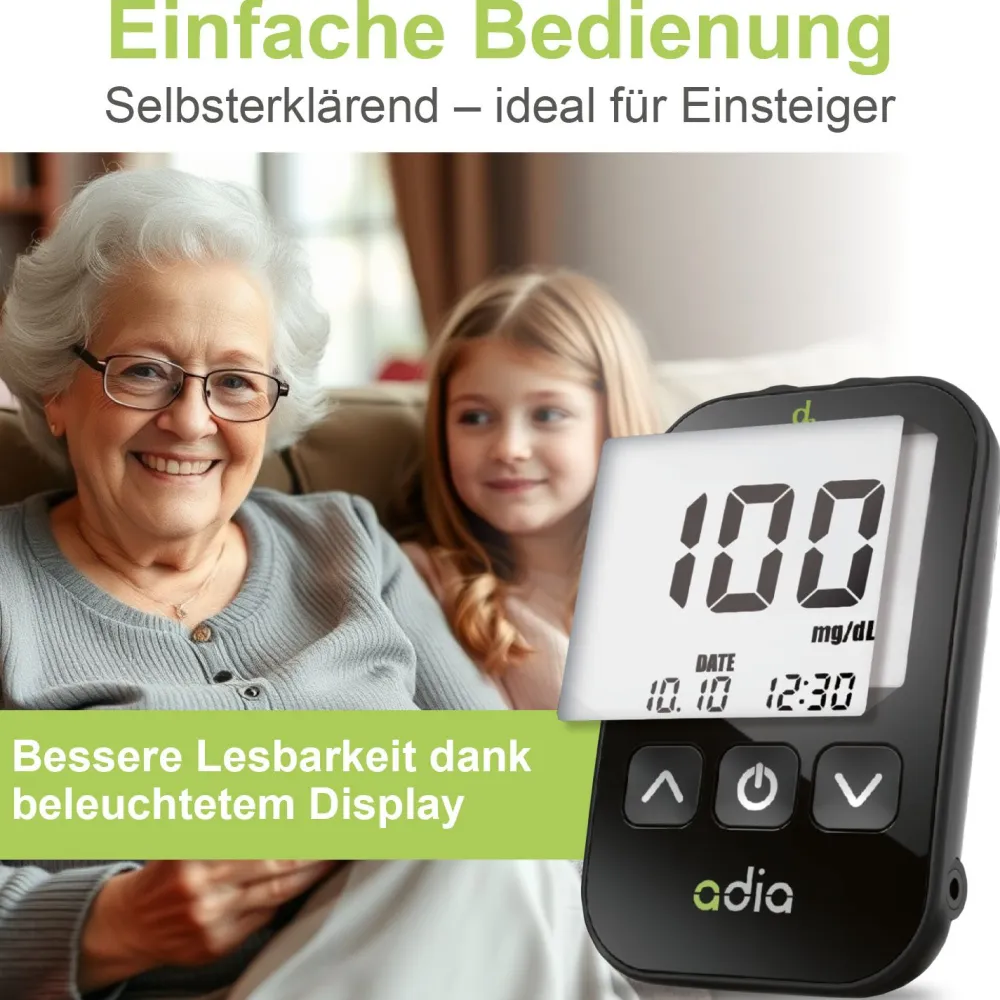 adia Blutzuckermessgeräte-Set (mg/dl) + 60 Teststreifen|diabetikerbedarf Clearance