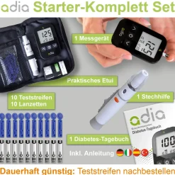 adia Blutzuckermessgerät (mg/dl) + 10 Teststreifen><noscript><img width=