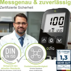 adia Blutzuckermessgerät (mg/dl) + 10 Teststreifen><noscript><img width=
