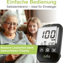 adia Blutzuckermessgerät (mg/dl) + 10 Teststreifen><noscript><img width=