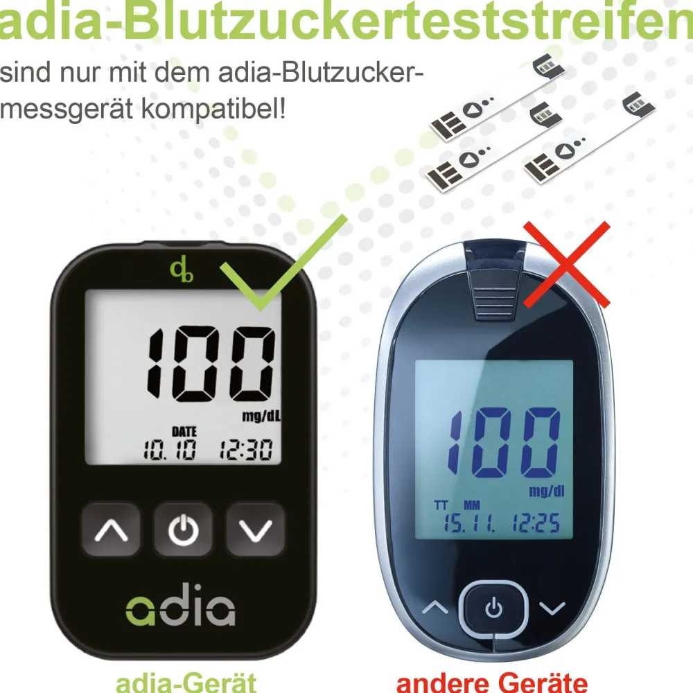 adia Blutzuckerteststreifen, 100 Stück|diabetikerbedarf Hot
