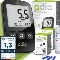 adia Set: Blutzuckermessgerät (mmol/L) + 110 Teststreifen>diabetikerbedarf New