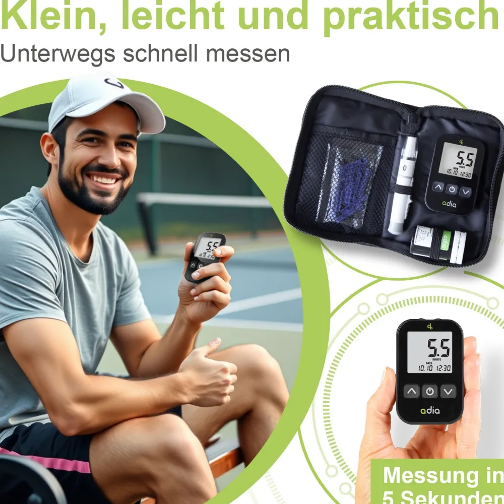 adia Set: Blutzuckermessgerät (mmol/L) + 110 Teststreifen>diabetikerbedarf New