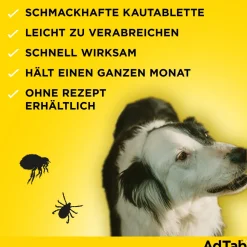 AdTab Kautabletten für Hunde über 22 bis 45 kg gegen Zecken und Flöhe, schnelle Abtötung von Parasiten für die Dauer von einem Monat| Clearance
