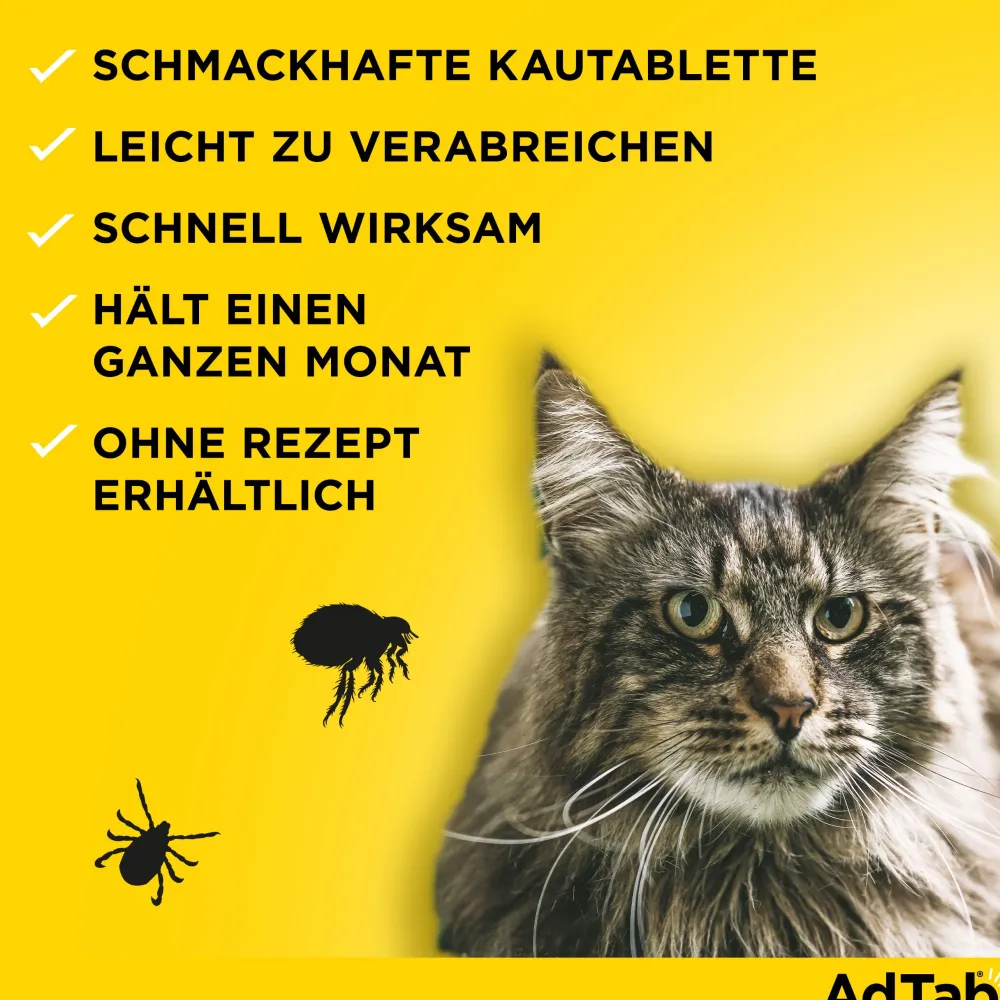 AdTab Kautabletten für Katzen über 2 bis 8 kg gegen Zecken und Flöhe, schnelle Abtötung von Parasiten für die Dauer von einem Monat> Clearance
