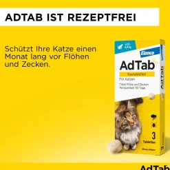 AdTab Kautabletten für Katzen über 2 bis 8 kg gegen Zecken und Flöhe, schnelle Abtötung von Parasiten für die Dauer von einem Monat><noscript><img width=