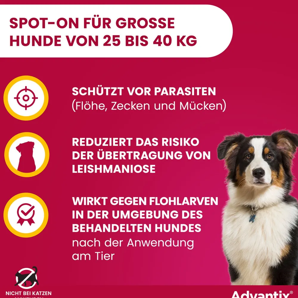 Advantix Spot-On 400 für große Hunde bis 40 kg Körpergewicht gegen Zecken, Flöhe und fliegende Insekten, bis zu 4 Wochen Wirksamkeit| New