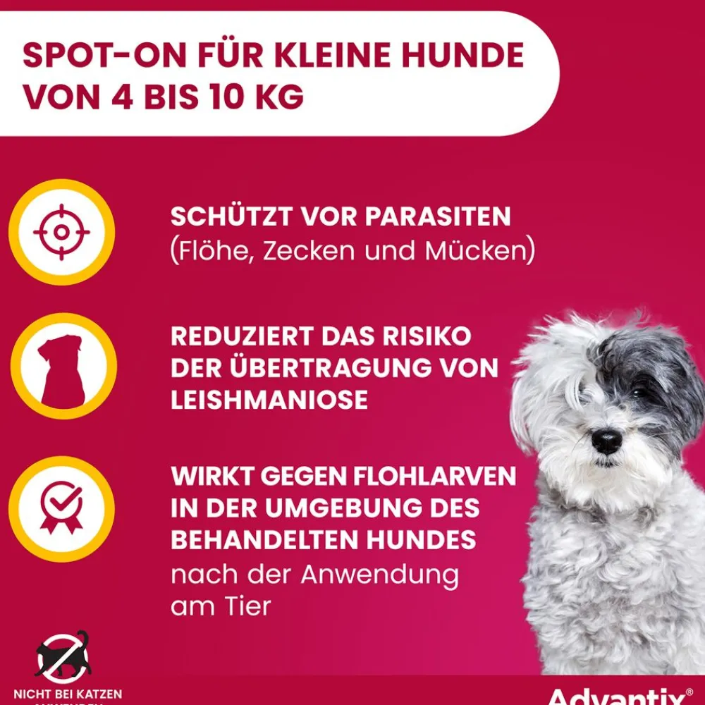Advantix Spot-On 100 für kleine Hunde von 4 bis 10 kg Körpergewicht gegen Zecken, Flöhe und fliegende Insekten, bis zu 4 Wochen Wirksamkeit> Clearance
