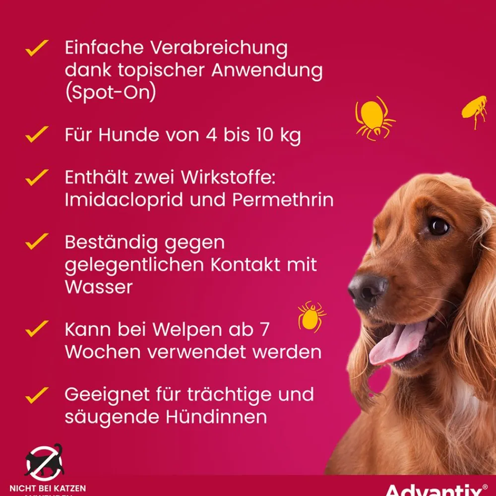 Advantix Spot-On 100 für kleine Hunde von 4 bis 10 kg Körpergewicht gegen Zecken, Flöhe und fliegende Insekten, bis zu 4 Wochen Wirksamkeit> Clearance