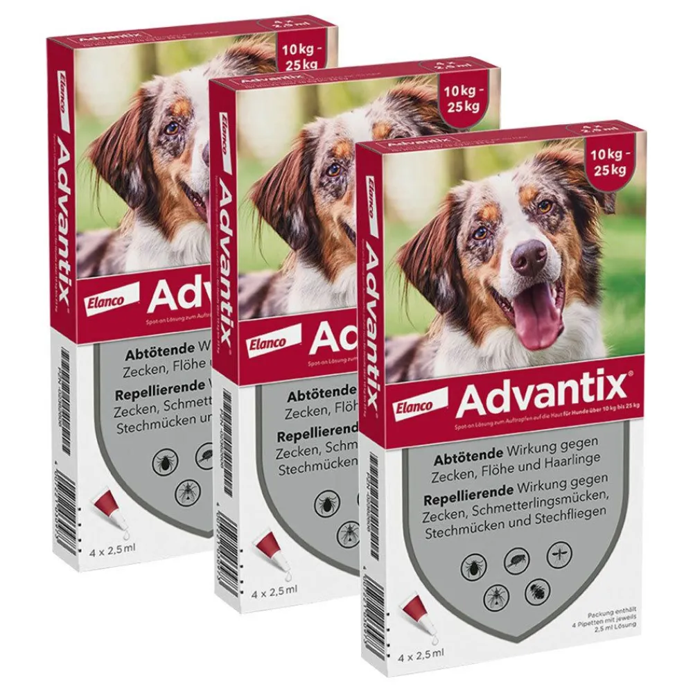 Advantix Spot-On 250 für mittelgroße Hunde von 10 bis 25 kg Körpergewicht gegen Zecken, Flöhe und fliegende Insekten, bis zu 4 Wochen Wirksamkeit| Online