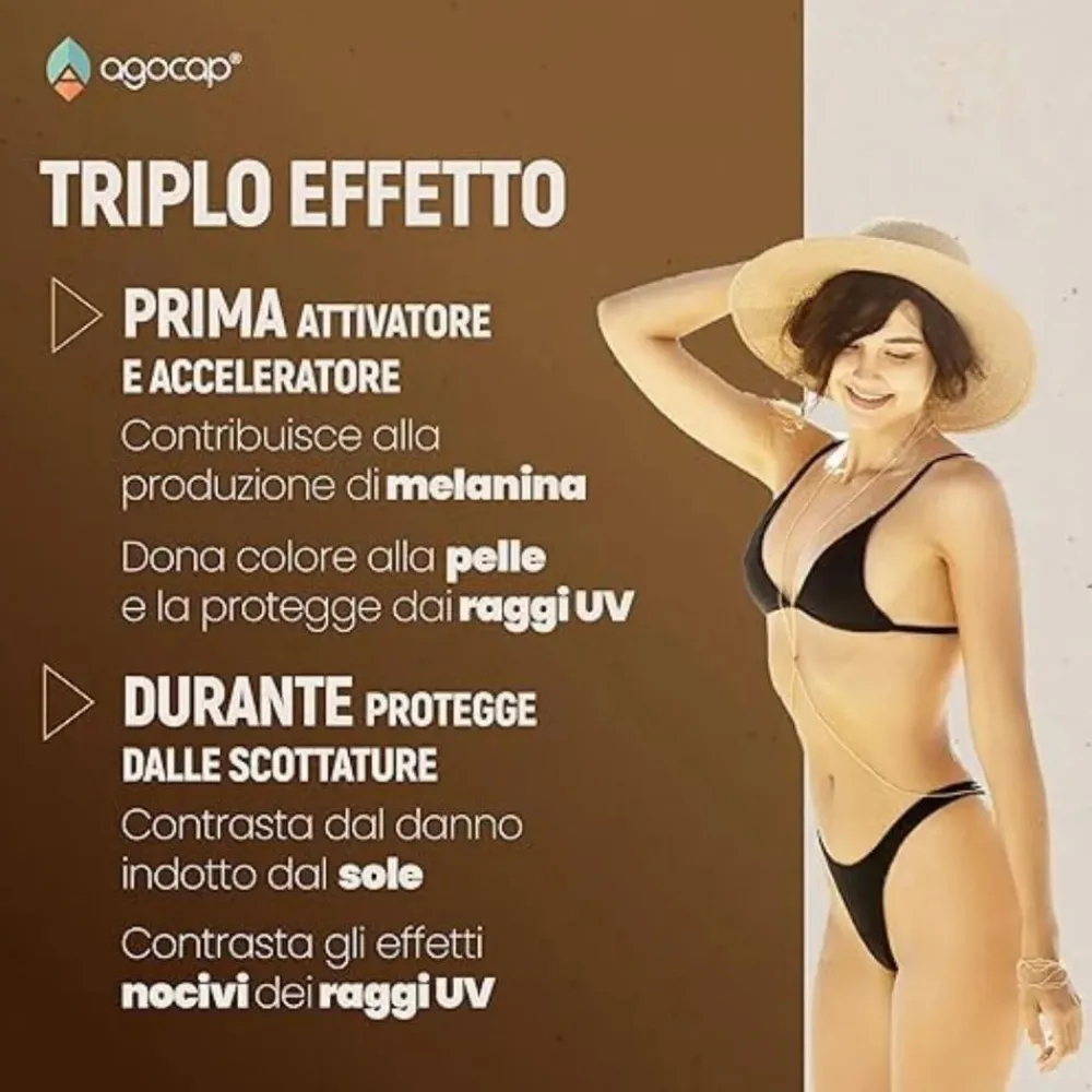 Agocap – Beta-Carotin Bräunungskapseln – Sonnenbräune Komplex mit Lycopin, Kupfer, Selen & Vitaminen> Hot