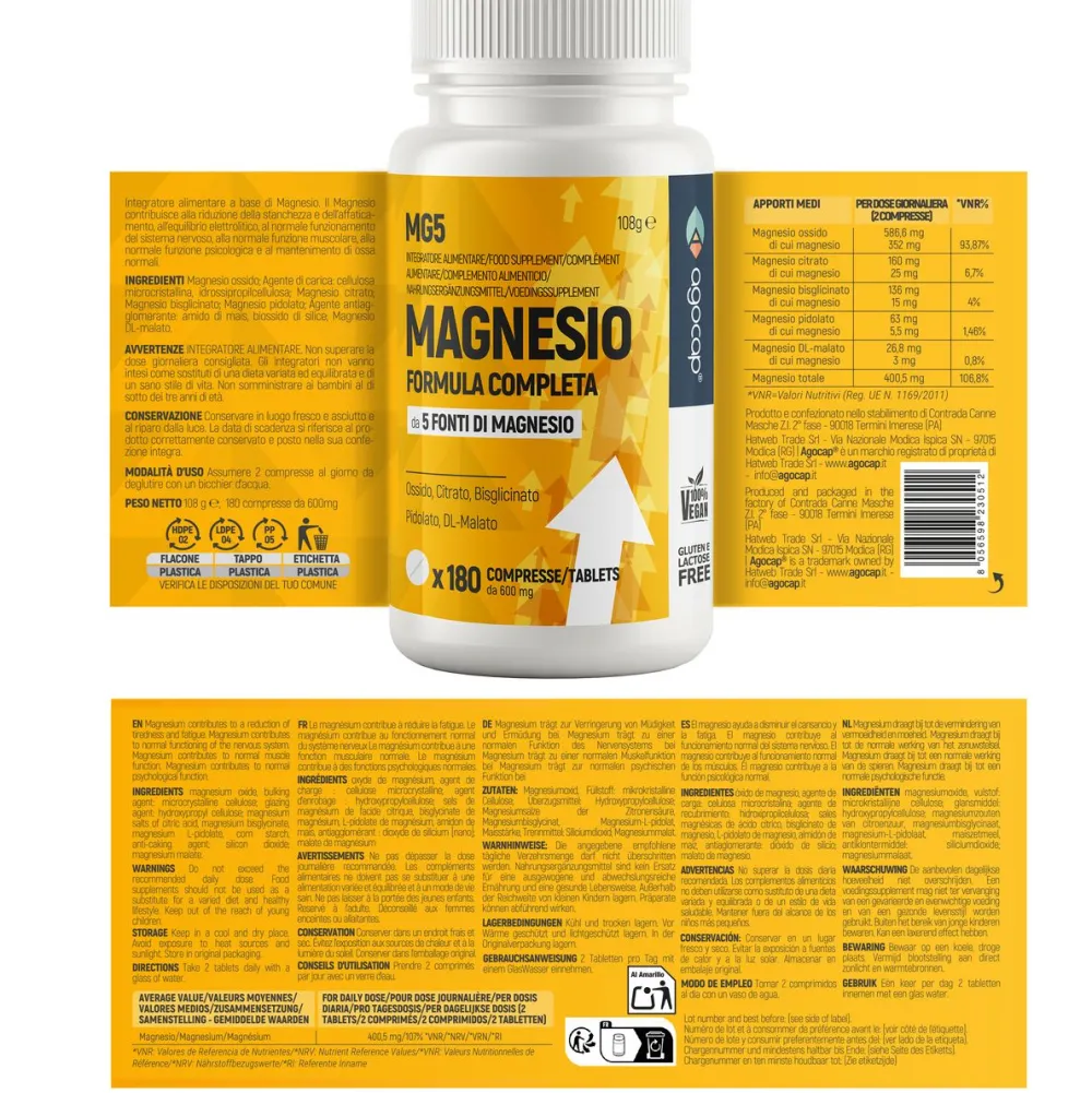 Agocap – Magnesium Komplex aus 5 Quellen – für Muskeln, Energie & Nerven – Nahrungsergänzungsmittel> Hot