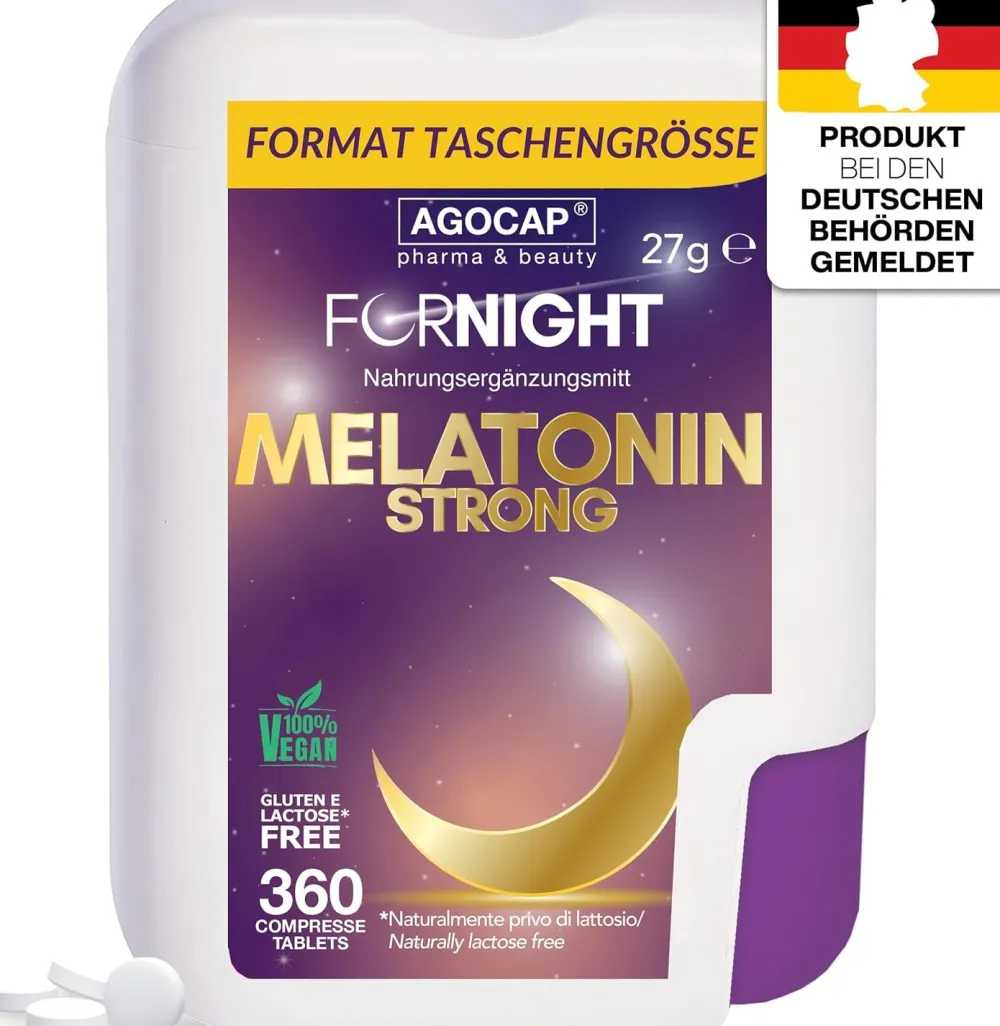Agocap – Melatonin Tabletten Strong – Schlaf Komplex für Einschlafen & Jetlag – 360 Tabletten Vorrat| Hot