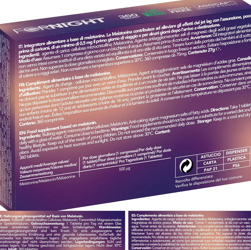 Agocap – Melatonin Tabletten Strong – Schlaf Komplex für Einschlafen & Jetlag – 360 Tabletten Vorrat| Hot