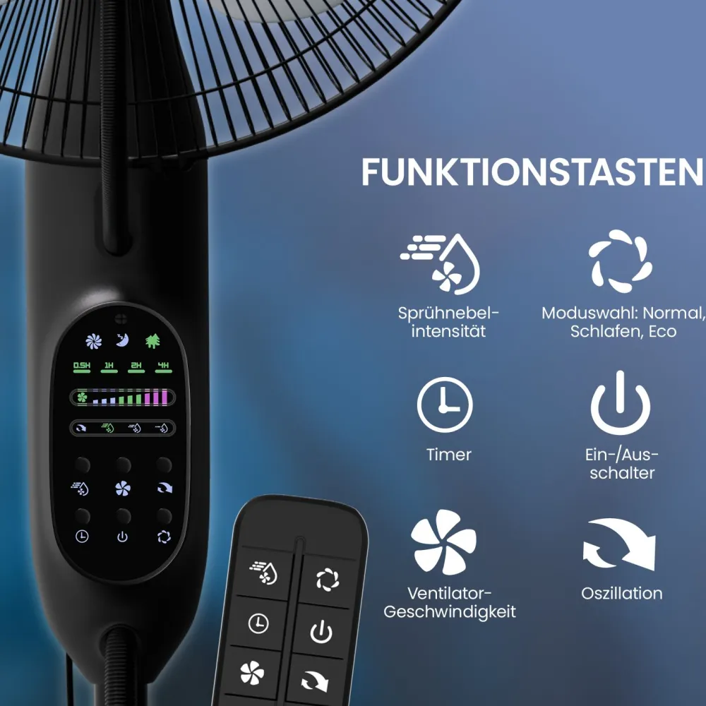 aktimeo Standventilator mit Luftbefeuchtung, Timer, Wassertank, Nebelfunktion| New