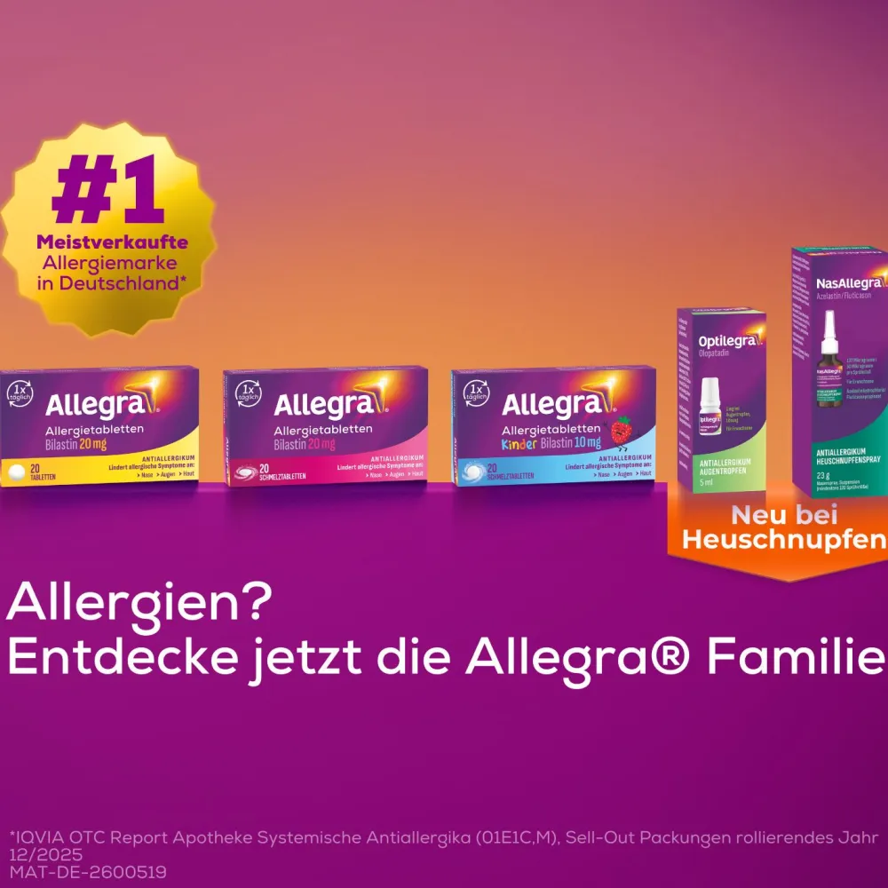 Schmelztabletten bei Heuschnupfen und ganzjährigen Allergien | Praktisch für unterwegs | Schmelzen auf der Zunge - Jetzt 10% mit dem Code nattermann10 sparen*>Allegra