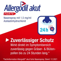 Allergodil® akut FORTE Nasenspray: Azelastin Spray gegen Heuschnupfen & nicht-saisonale allergische Rhinitis, 1,5 mg/1 ml Lösung| Outlet