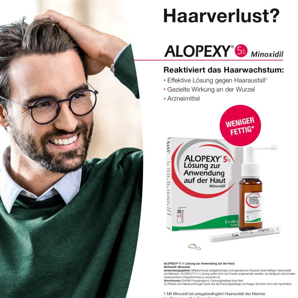 5% Lösung zur Anwendung auf der Haut 3X60 ml gegen anlagebedingten Haarausfall|Alopexy Best