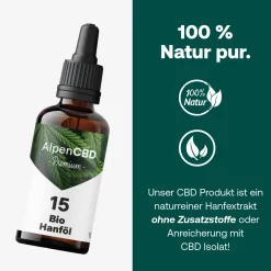 AlpenCBD 15 Bio CBD Öl - Vollspektrum CBD Hanf Tropfen mit 1.500 mg><noscript><img width=