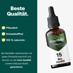 AlpenCBD 15 Bio CBD Öl - Vollspektrum CBD Hanf Tropfen mit 1.500 mg><noscript><img width=
