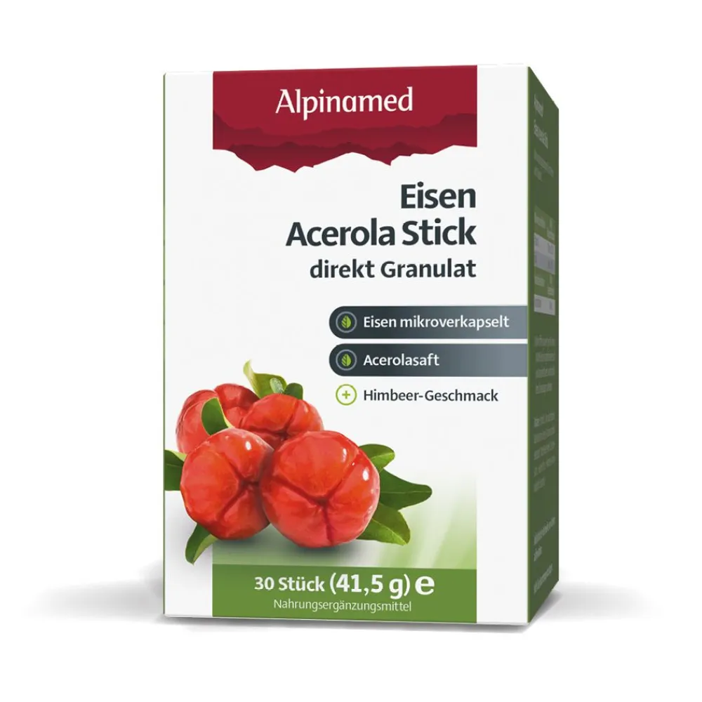 ® Eisen Acerola Sticks unterstützen bei Eisenmangel und Mehrbedarf, ab 10 Jahren geeignet, vegan|Alpinamed
