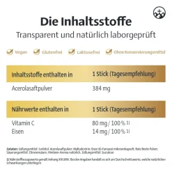 ® Eisen Acerola Sticks unterstützen bei Eisenmangel und Mehrbedarf, ab 10 Jahren geeignet, vegan|Alpinamed