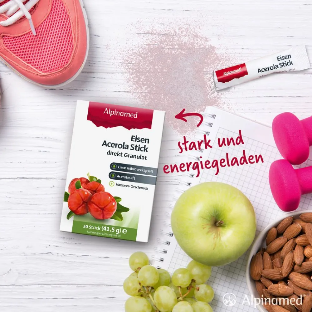 ® Eisen Acerola Sticks unterstützen bei Eisenmangel und Mehrbedarf, ab 10 Jahren geeignet, vegan|Alpinamed