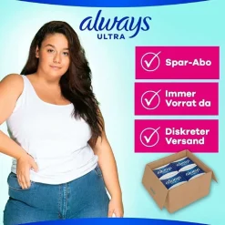 Ultra Binden Damen Gr. 2, Long, 54 Damenbinden mit Flügeln (3 x 18 Stück), Monatspaket, Org>always New
