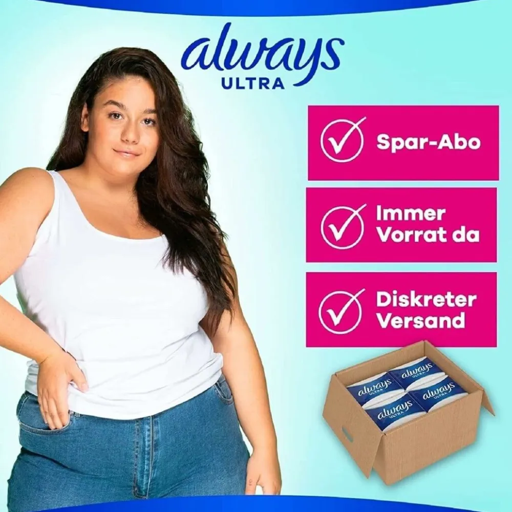 Ultra Binden Damen Gr. 2, Long, 54 Damenbinden mit Flügeln (3 x 18 Stück), Monatspaket, Org>always New