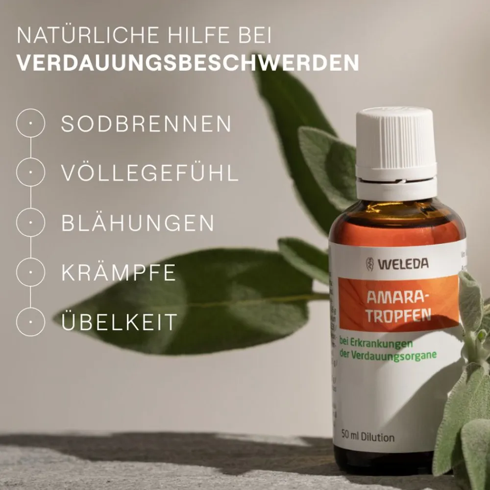 Amara-Tropfen bei Verdauungsstörungen, z.B. Sodbrennen, Übelkeit, Blähungen – mit Bitterstoffen|WELEDA Discount