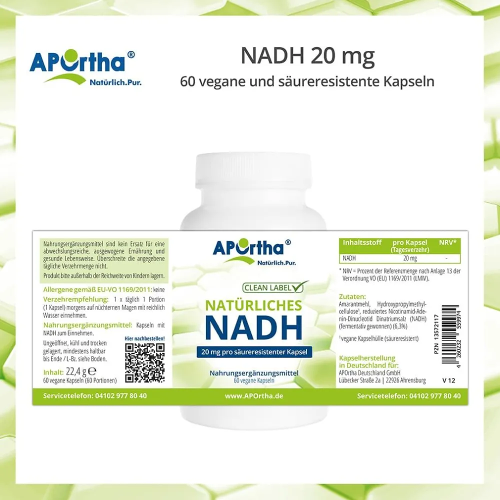 ® NADH 20 mg Nicotinamid-Adenin-Dinucleotid säureresistente Kapseln|Aportha Best