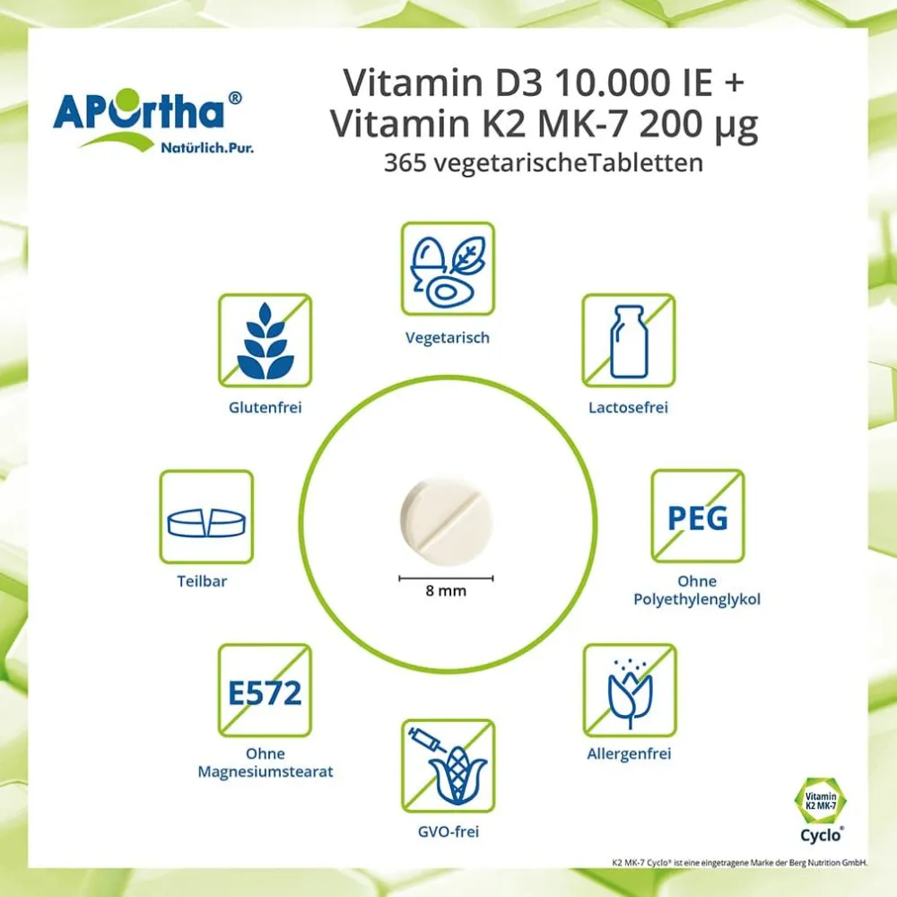 ® Vitamin D3 10.000 IE + Natto Vitamin K2 MK-7 Cyclo® Tabletten - 200 µg>Aportha Sale