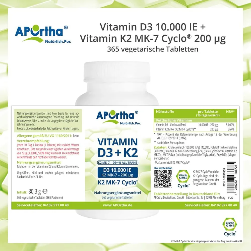 ® Vitamin D3 10.000 IE + Natto Vitamin K2 MK-7 Cyclo® Tabletten - 200 µg>Aportha Sale