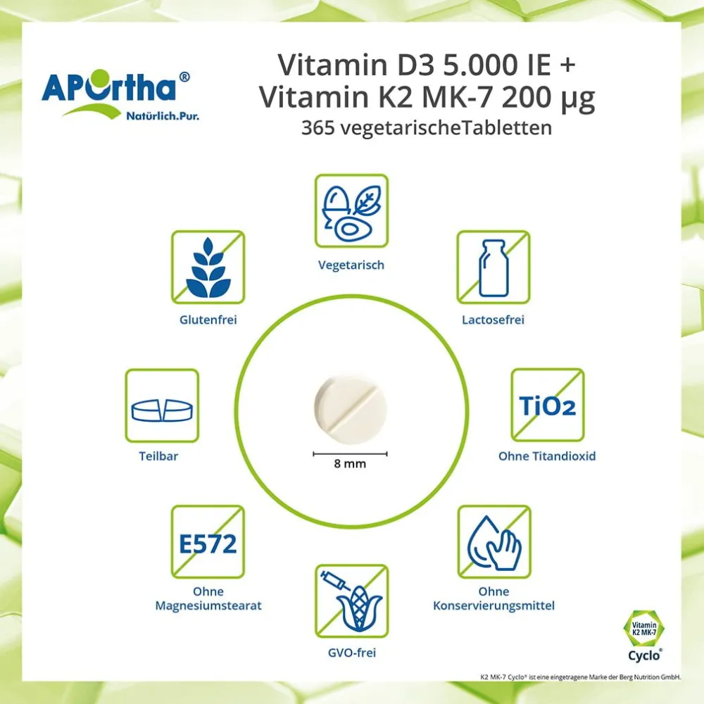 ® Vitamin D3 5.000 IE + Natto Vitamin K2 MK-7 Cyclo® 200 µg Tabletten|Aportha New