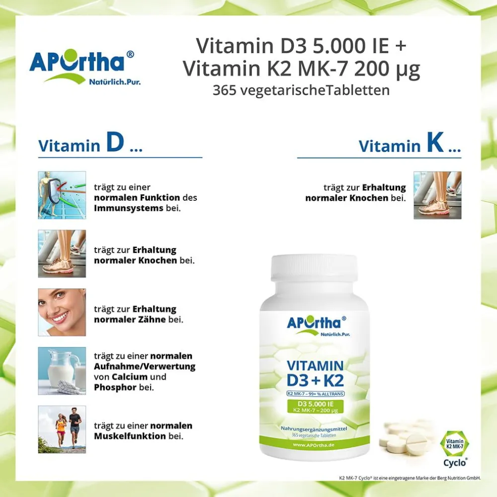 ® Vitamin D3 5.000 IE + Natto Vitamin K2 MK-7 Cyclo® 200 µg Tabletten|Aportha New
