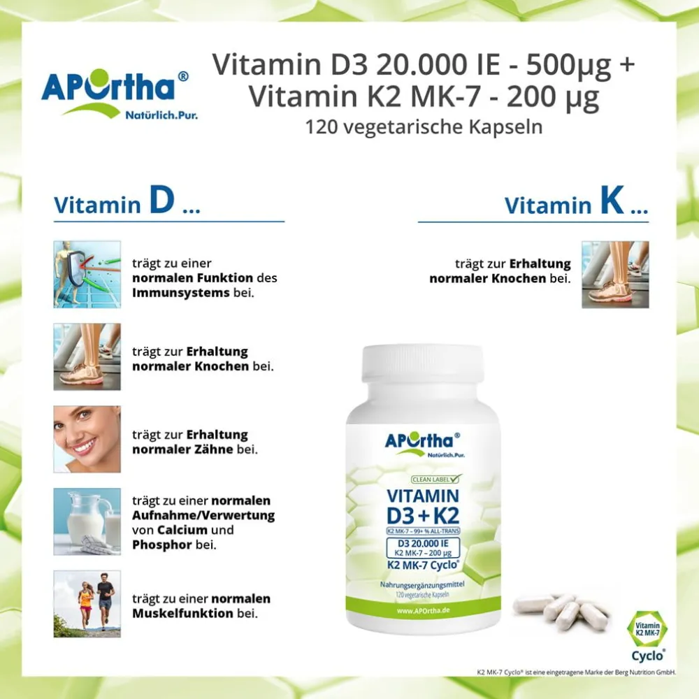 ® Vitamin D3 20.000 IE + Vitamin K2 MK-7 Cyclo® 200 µg>Aportha Hot