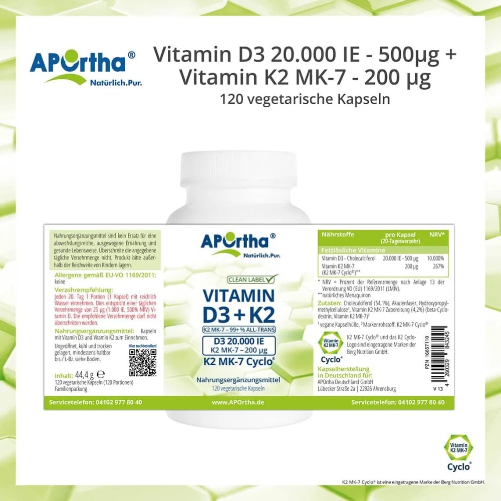 ® Vitamin D3 20.000 IE + Vitamin K2 MK-7 Cyclo® 200 µg>Aportha Hot