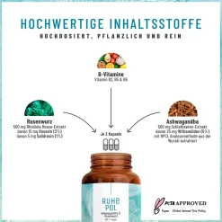 Ashwagandha Komplex 120 vegane Kapseln hochdosiert Rosenwurz Extrakt Ruhepol ®|NATURTREU Outlet