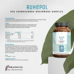 Ashwagandha Komplex 120 vegane Kapseln hochdosiert Rosenwurz Extrakt Ruhepol ®|NATURTREU Outlet