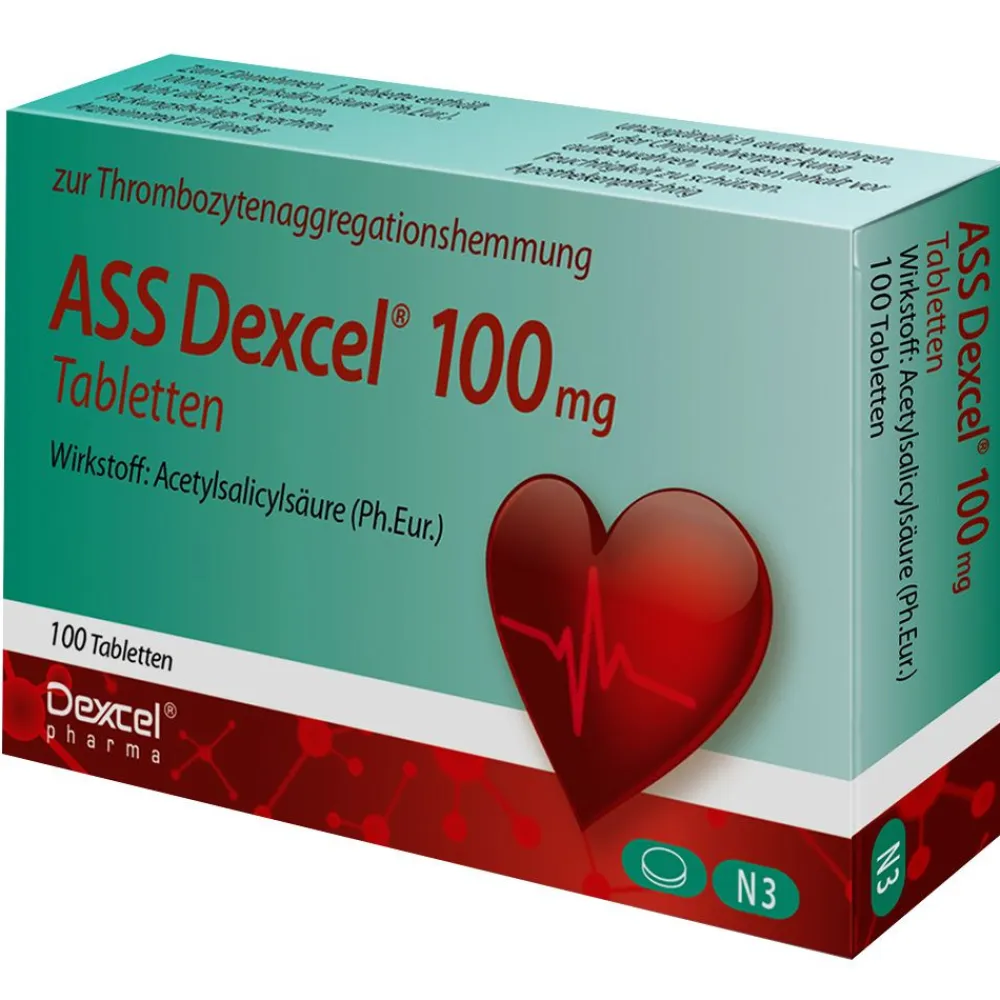 ASS Dexcel® 100 mg, zur Vorbeugung von Herzinfarkt und Schlaganfall bei vorbelasteten Patienten| Outlet